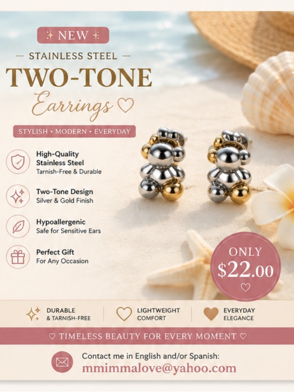 Two-Tone Silver & Gold Stainless Steel Earrings - Stylish Everyday